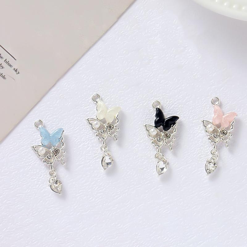 5Pcs Simple Alloy Zircon Resin Pearl Inlaid With Butterfly Pendant Diy Bracelets Necklaces Jewelry Accessories