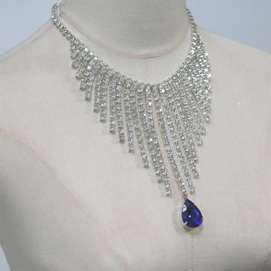 European And American Popular Products, Fashionable Blue Diamond Water Drop Pendant Necklace, Bridal Dress, Fashionable Dinner Party Necklace