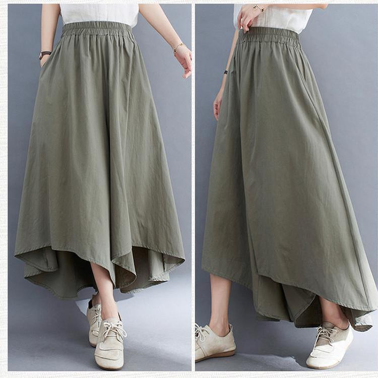 Cotton and Linen Large Size Nine-point Pants Women's Loose Wide-leg Pants Are Thin and Irregular Casual Culottes