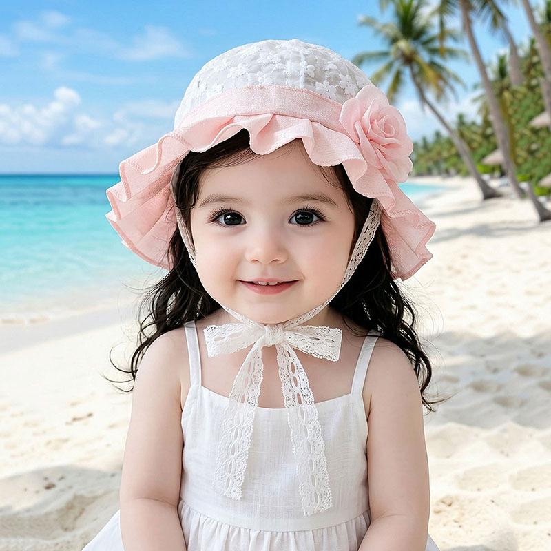Girl's Lace Sun Protection Bucket Hat - Breathable, Beach-Ready Summer Style