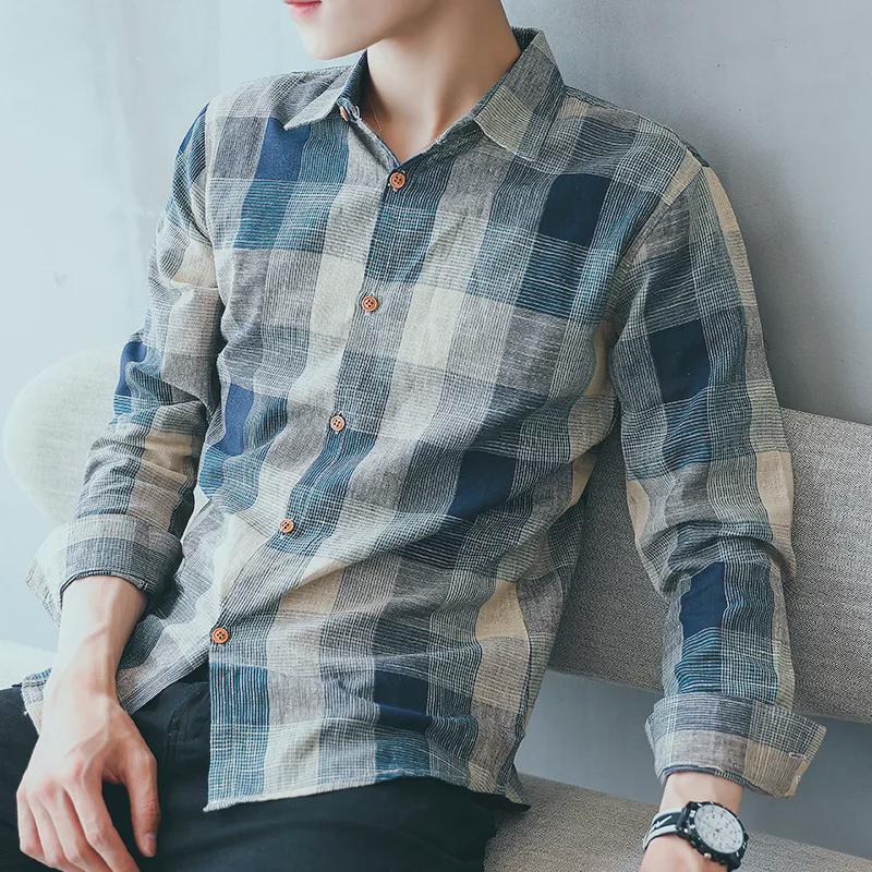 

Мужской кардиган с длинным рукавом в корейскую клетку - рубашка с защитой от солнца на осень XXXL зелёный