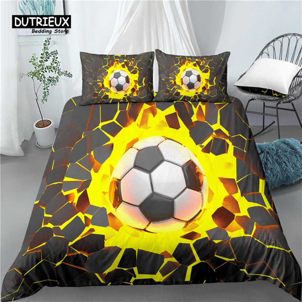 Home Living Luxury 3D Football Print 2/3Pcs Comfortable Duvet Cover PillowCase Bedding Set Queen and King AU/EU/US Size