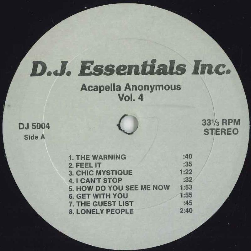 

12inch Record VARIOUS Acapella Anonymous Vol. 4 DJ5004 DJ ESSENTIALS I US Dance Electronica Used
