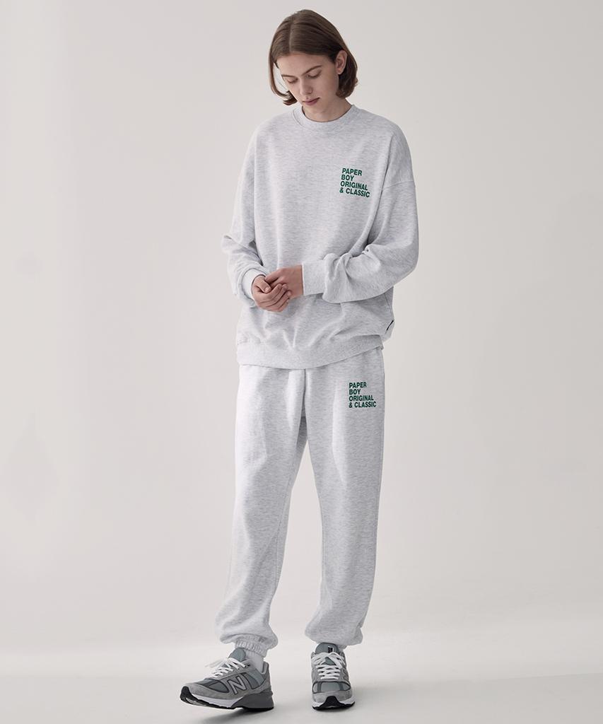 PAPERBOY [Set] Classic Sweatshirt & Sweatpants Setup - White Melange