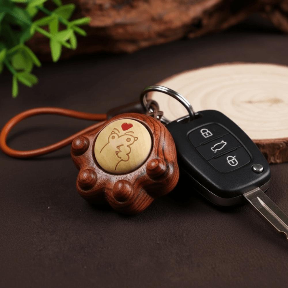 Handmade Cat Paw Clicker Wooden Fidget Key Ring Bag Pendant Sandalwood Figurine Key Chain Car Key