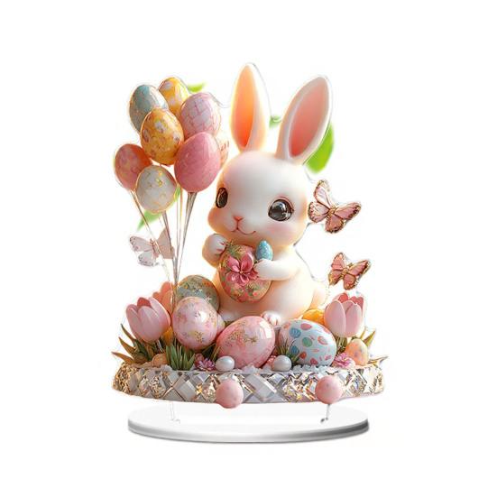 Easter 2D Bunny Acrylic Ornament Eggs Rabbit Table Sign Home Living Room Holiday Party Tabletop Animal