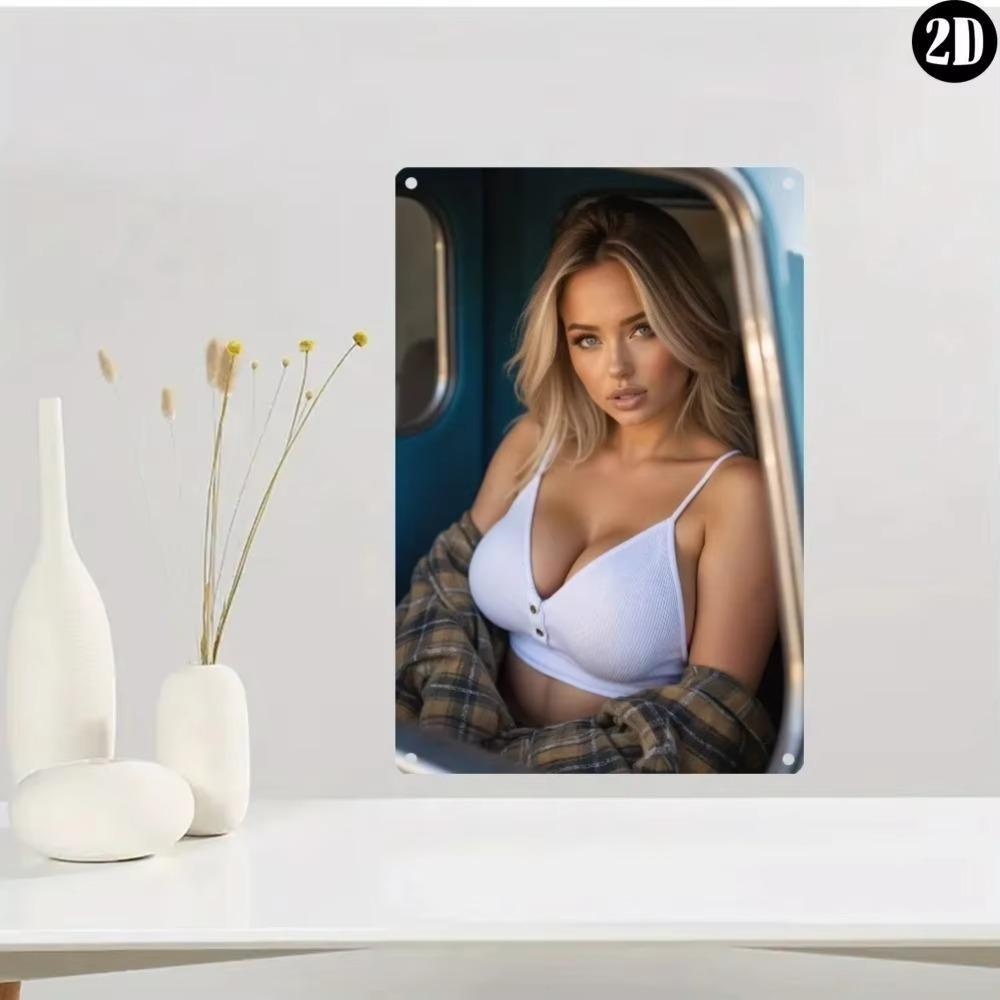 Arte de Pared de Metal Retro Pintura Elegante de Mujer Lencería Blanca 8x12 Pulgadas Señal de Decoración para el Hogar de Hierro para Dormitorio Sala de Estar Bar