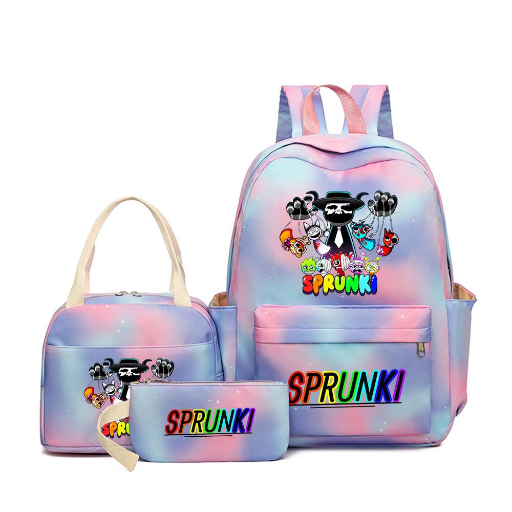 New Printed Rhythm Box Student School Bag Three-piece Casual Sprunki Backpack Crossbody Bag Pencil Bag D