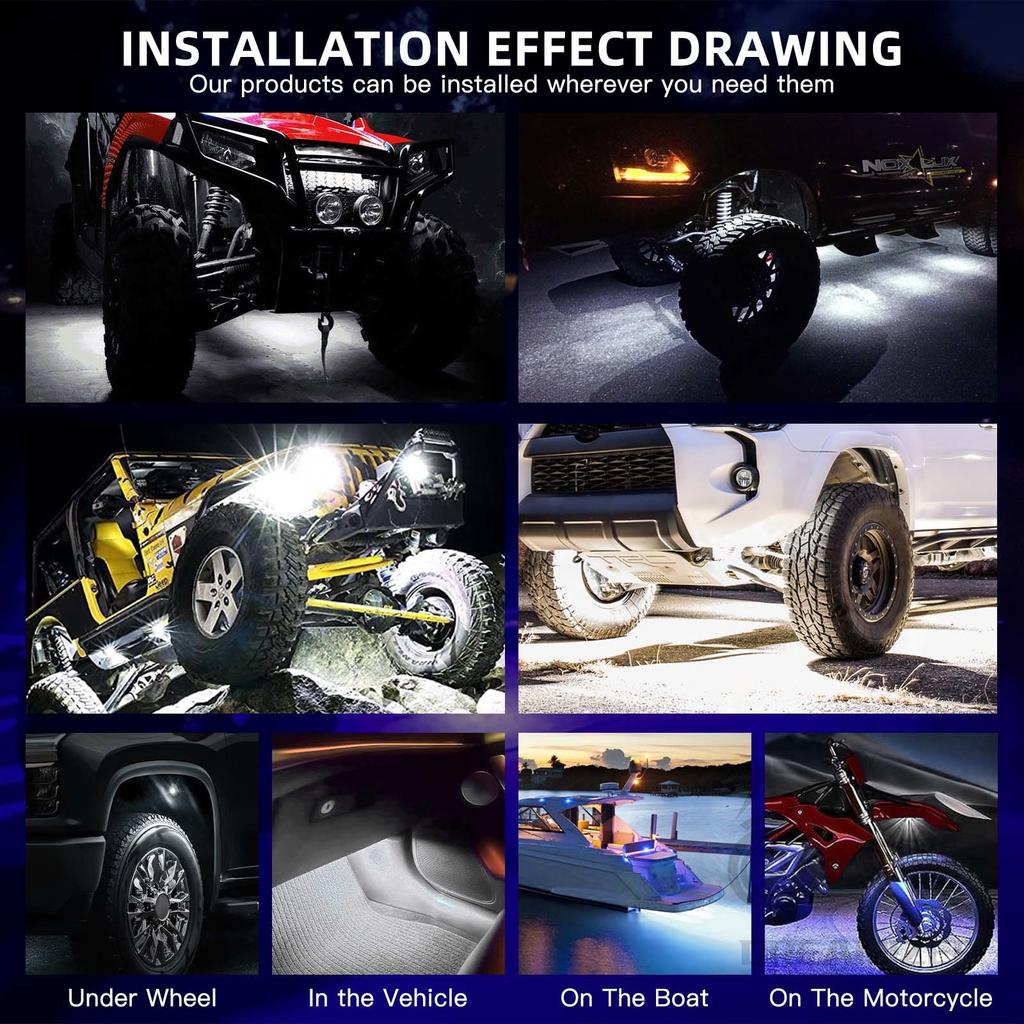 White Blue Underglow Light LED Underbody Remote APP Control RGB Neon Lights LED Rock Lights Auto Decorative Ambient