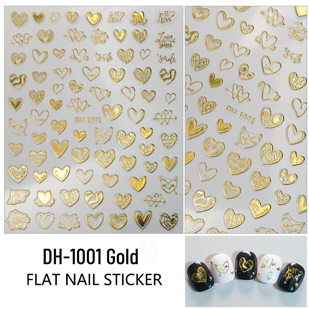 Redanco3D Flatins Gold & Silver Heart Nail Stickers - DH-1001