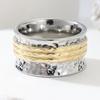 Vintage Hand Carved Wide Women's Ring Creativity Two Color Metal Geometry Daily Wear Party Jewelry Anniversary Gift