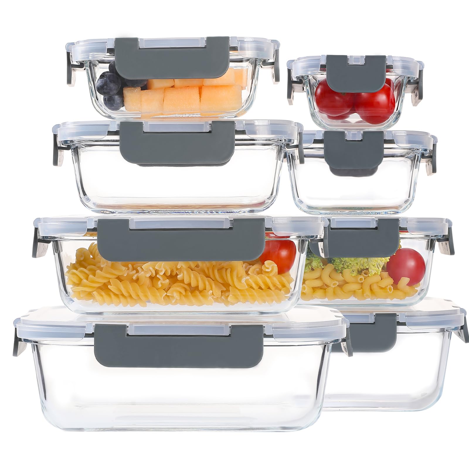 Vitreaux Glass Food Storage Set of 8 with Snap Lock Glass Meal Prep Airtight Lunch Bento and Dishwasher Safe Containers Lids Containers Containers 10590₽