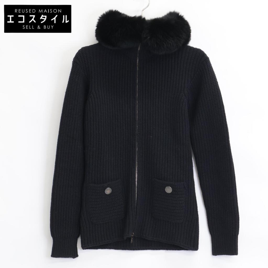 PRADA SPORT 125238 S90 06 Year Black Black Fox Fur Knit Parka tops 38 NavyUsed