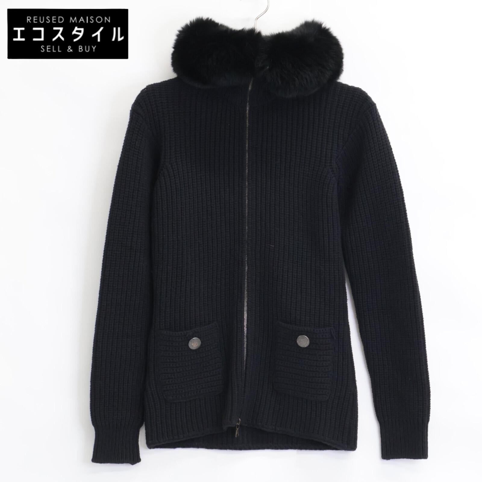 

PRADA SPORT 125238 S90 06 Year Black Black Fox Fur Knit Parka tops 38 NavyUsed