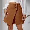 Suede Irregular Skirt Solid Color High-waisted Zipper Button Skirt Women