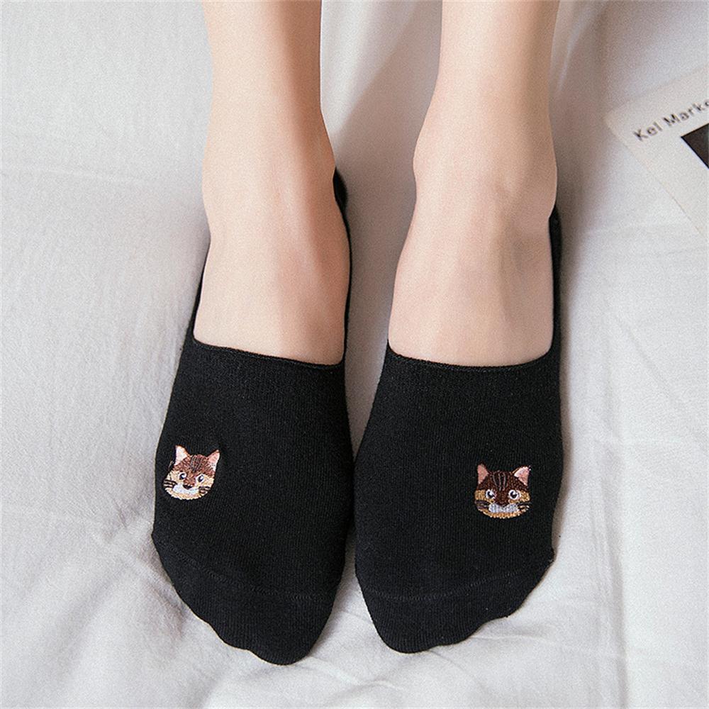 New Girls' Funny Summer Spring Cute Embroidered Kitten Invisible Sokken Cat Claw Footprint Women's Soft Cotton Socks Dropship