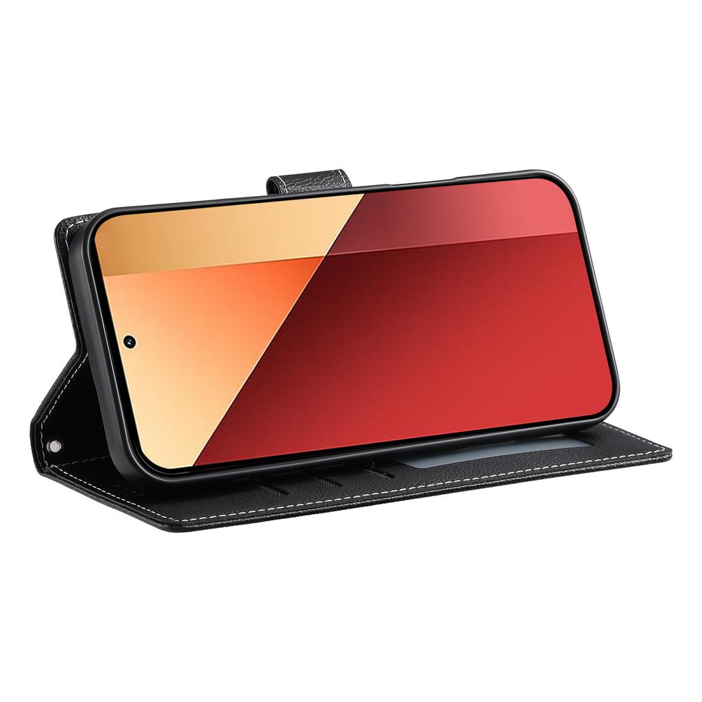 DF-012 For Xiaomi Redmi Note 13 Pro 4G Case Litchi Texture Leather Magnetic Clasp Wallet Stand Phone Cover with Wrist Strap