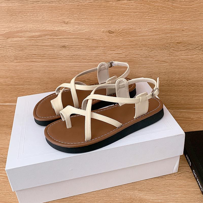 

Grape Mom Studiolee Versatile Cross Buckle Set Toe Soft Sole Niche Roman Style Vacation Platform Sandals Women 40