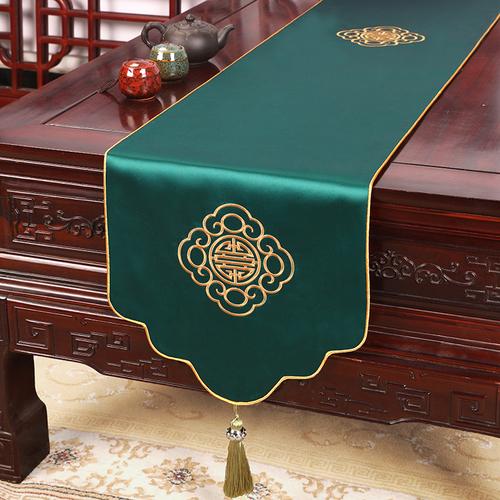 New Chinese Zen Embroidery Table Flag TV Cabinet Cover Cloth Tea Table Table Flag Shoe Cabinet Bed Tail Scarf Long Table Flag