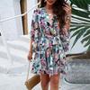 Women Summer Floral Print Dress Casual Street Elegant Flying Sleeve V Neck Dress