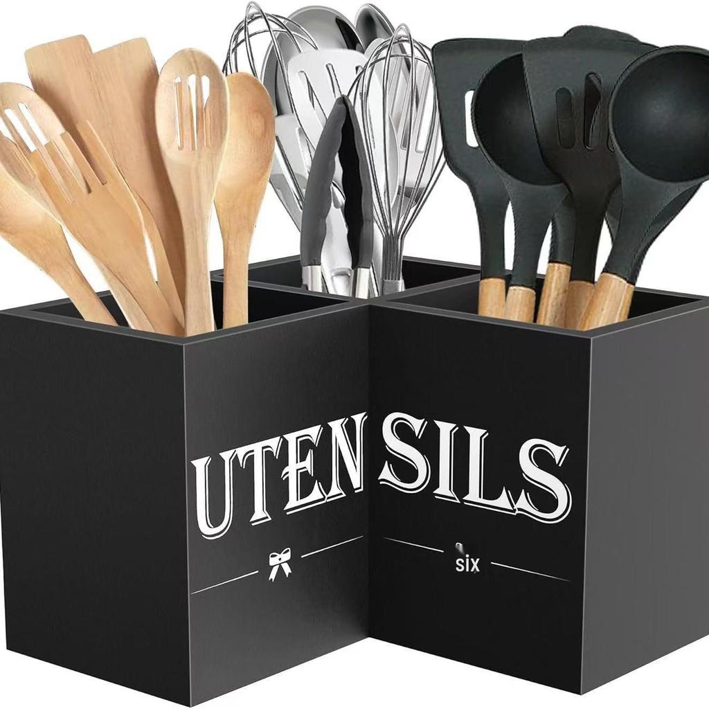 Modern Wooden Cutlery Box: Multi-Compartment Corner Organizer for Knives and Forks