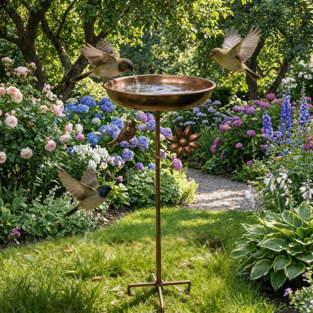 Retro Iron Garden Birdbath Rustproof Standing Bird Basin Hummingbird Feeder  Various Pet Birds