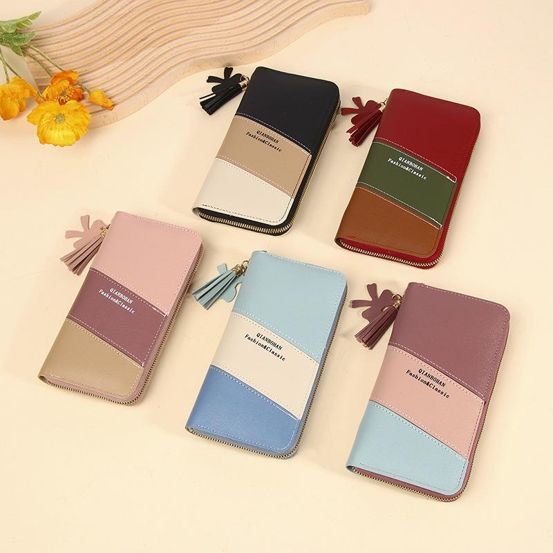New Wallet Long Women's Zipper Wallet Female Student Color Blocked Versatile Handheld Phone Bag