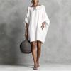 Women's Cotton Linen Look Batwing Sleeve Mini Dress Loose Boat Neck with Pockets Casual Oversized Tunic Dress Daily Vacation Beach Wear