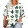 Women's Fashion Casual  Printed V-Neck Pleated Seven Minute Sleeve Ruffle Sleeve T-Shirt Plus Size Tops