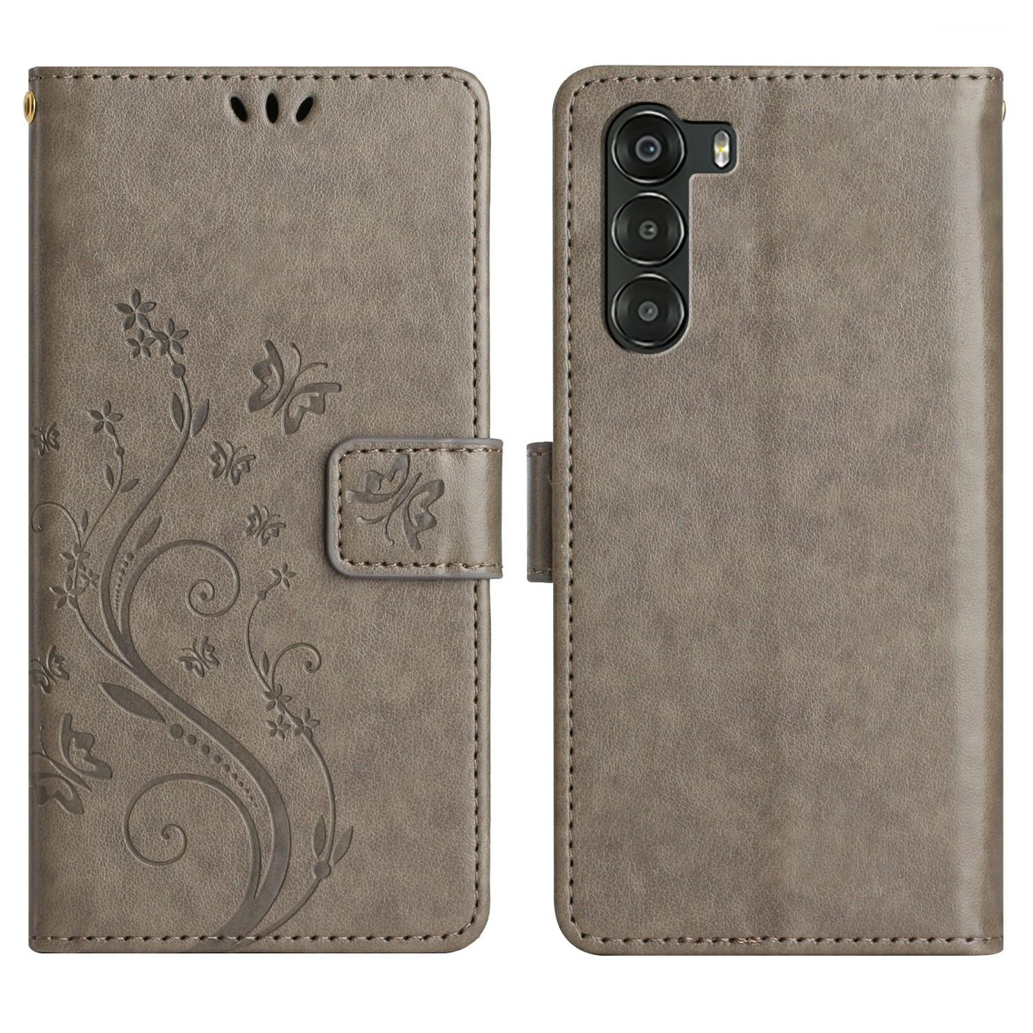 

For ZTE nubia S 5G Leather Wallet Case Butterfly Flower Imprinted Phone Cover with Strap F