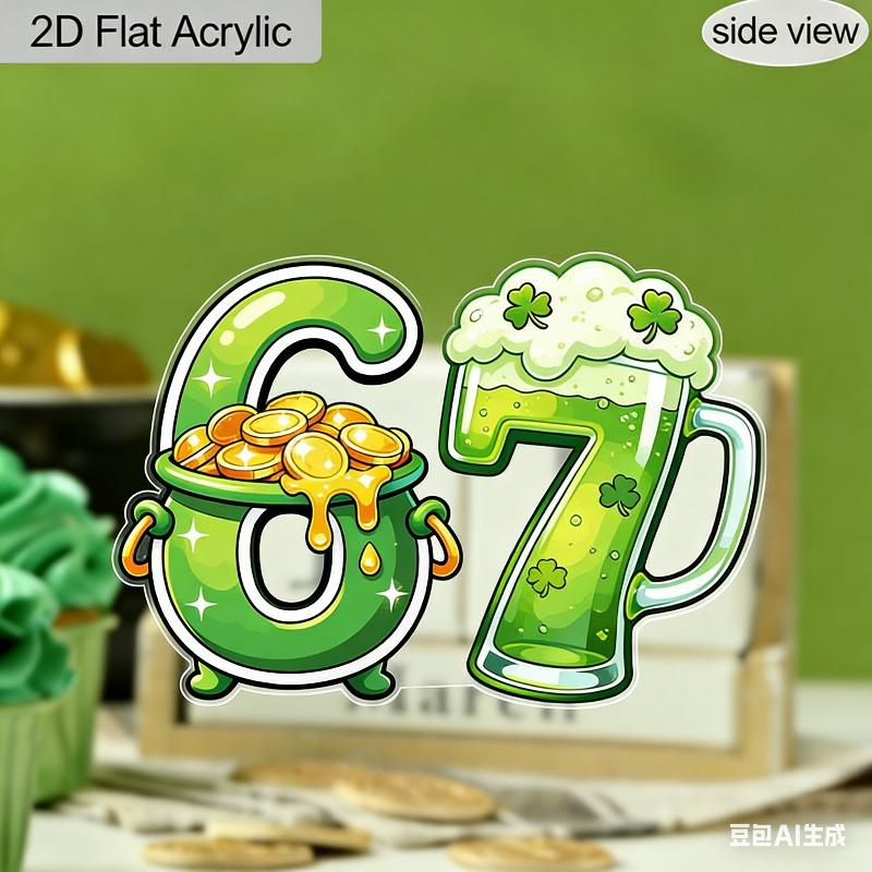 2D Flat St. Patrick's Day Acrylic Lucky Number 67 Irish Pendant, Home Decor Plaque Hanging Wall Art Decorative Garden Decoration for Room Door Signs H