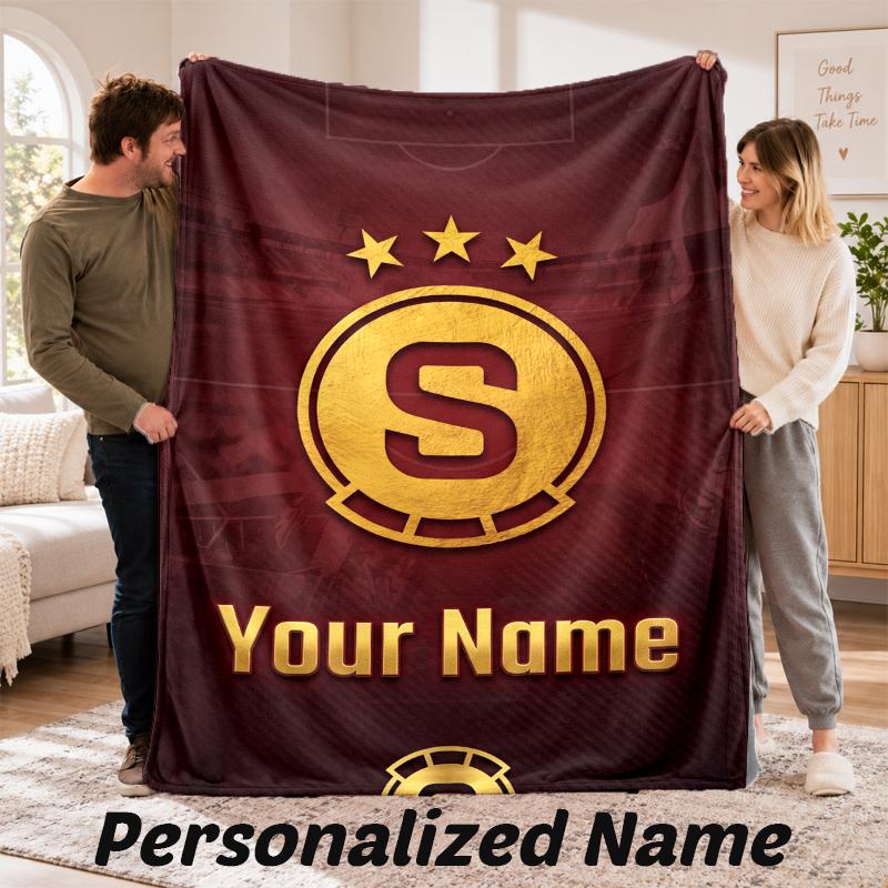 Sparta Prague Personalized Flannel Blanket Custom Name Text Soft Throw Blanket Home Decor