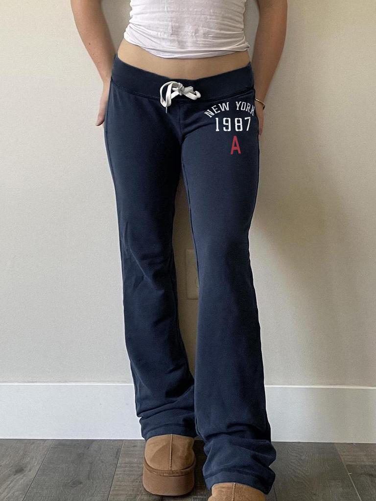 Pantalones de Moda de Tiro Bajo con Bloques de Color y Cordones - Casual y Cómodos