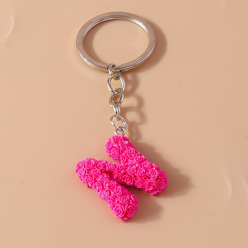 

Cute Rose Flower Creative Initial 26 Letters Keychain for Women Girls A-Z Alphabet Keyring Pendants Handbag Decor Jewelry Gifts