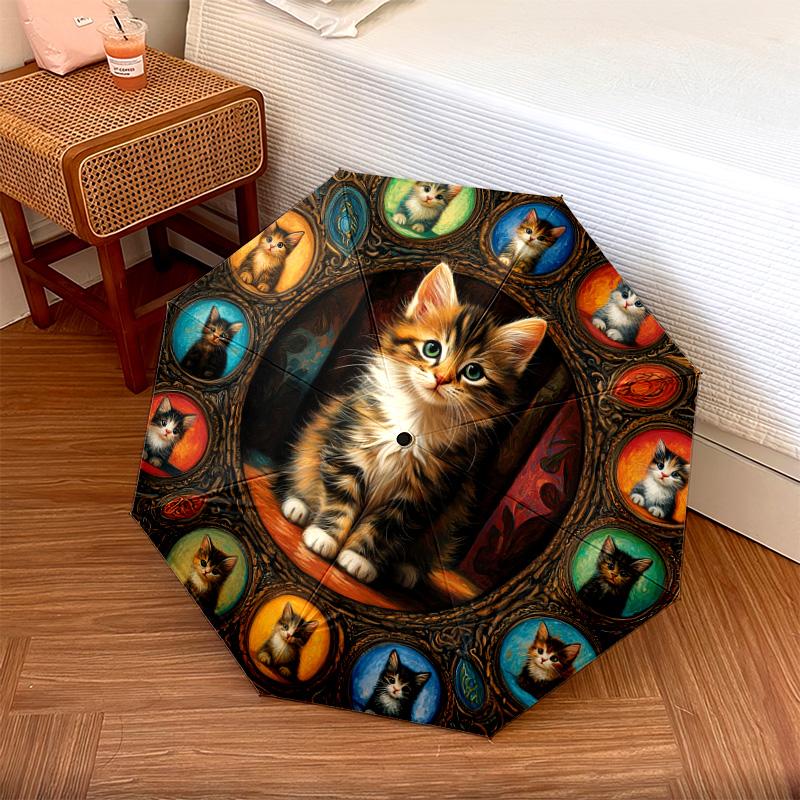 

1 PC Automatic Folding Umbrella - Cat Portrait Pattern, Portable & Foldable Design with 8 Ribs, Christmas Birthday Gifts