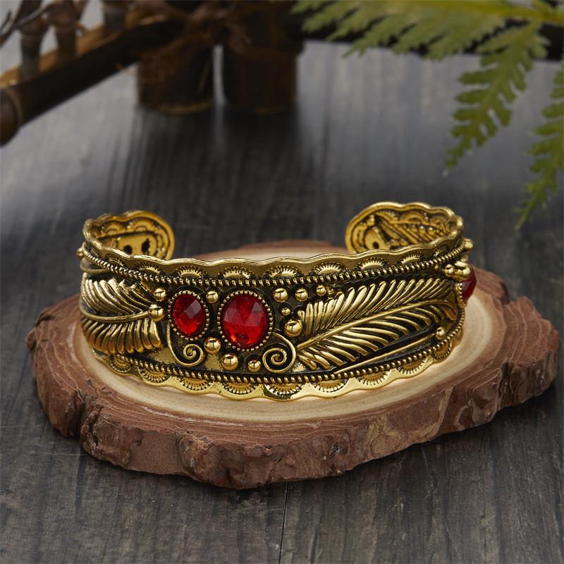 Style Oval Turquoise Bracelet With Vintage Two Tone Leaf Design For Women