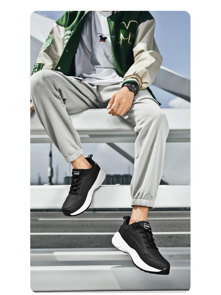 Men's Trendy Thick-Soled Leather & Velvet Dad Shoes – Large Size Casual Sneakers for Autumn/Winter