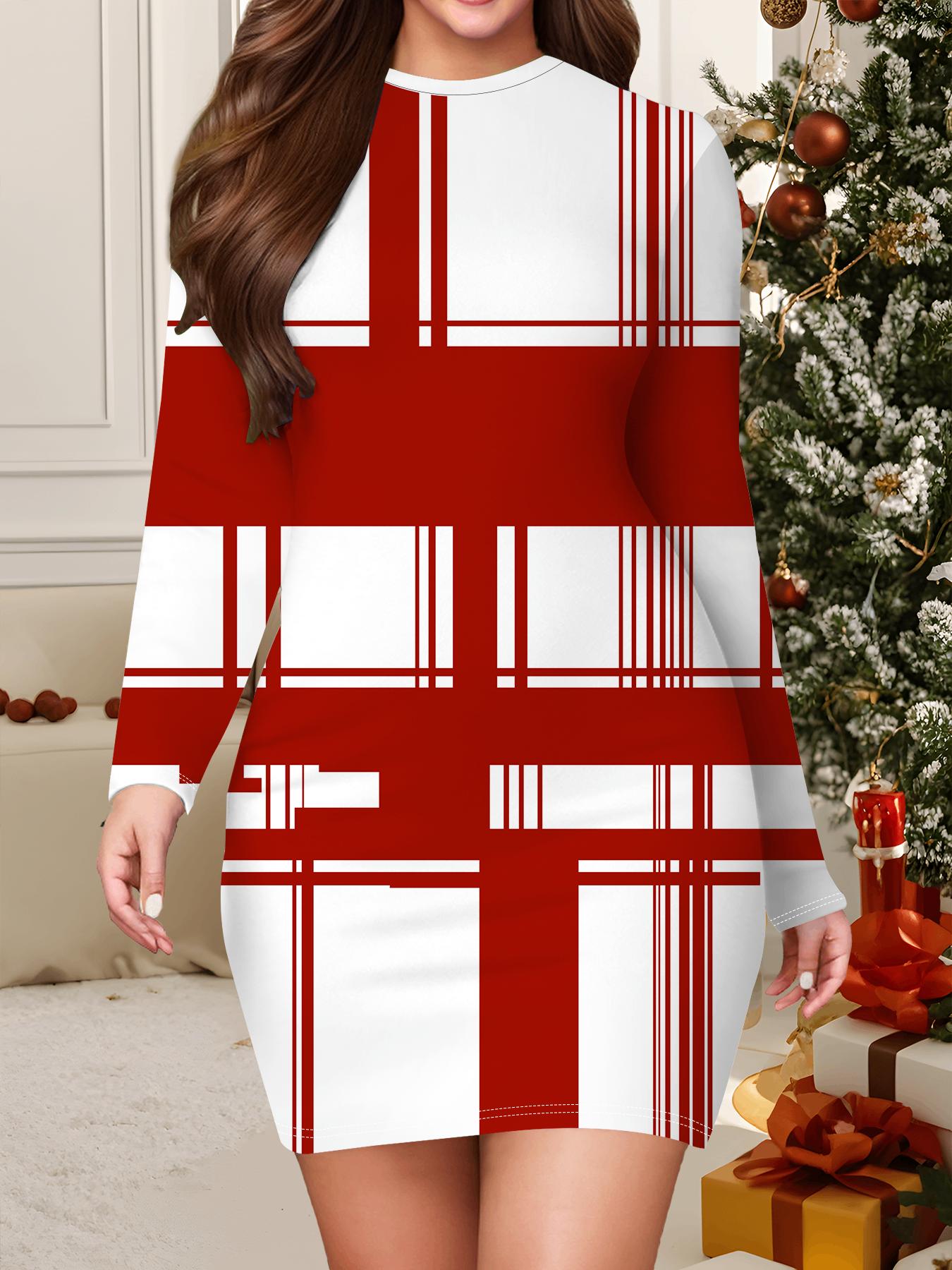 

2025 Autumn and Winter New Women s Hip-wrapped Dress,3D Geometry Printing and Dyeing Women s Fashion Long-sleeved Round Neck Sexy Hip-wrapped Dress XXL красный