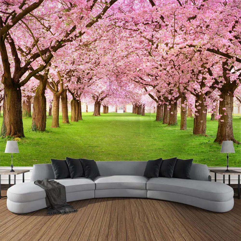 Cherry Blossom Landscape Printing Tapestry Home Wall Hanging Living Room Large Fabric    Decoration