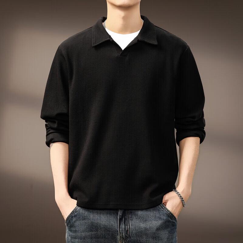 Men s Heavyweight Waffle Knit Long-Sleeve Polo Sweatshirt XL