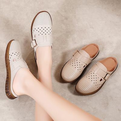 Women Slide Slippers Soft Mules Loafers Slip On Casual Elegant Summer Breathable Leather Black Moccasin Shoes
