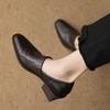 Krazing Pot Cow Skin Fashion Spring Autumn Thick High Heels Women Round Toe Office Lady Retro Fashion Pumps