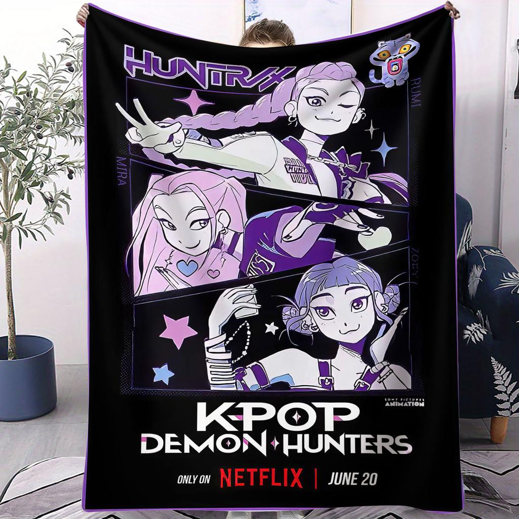 K Pop Huntrix Girl Flannel Blanket Demon Hunters Plush Warm Throw for Home Leisure Office Nap Travel Camping All Season Gift