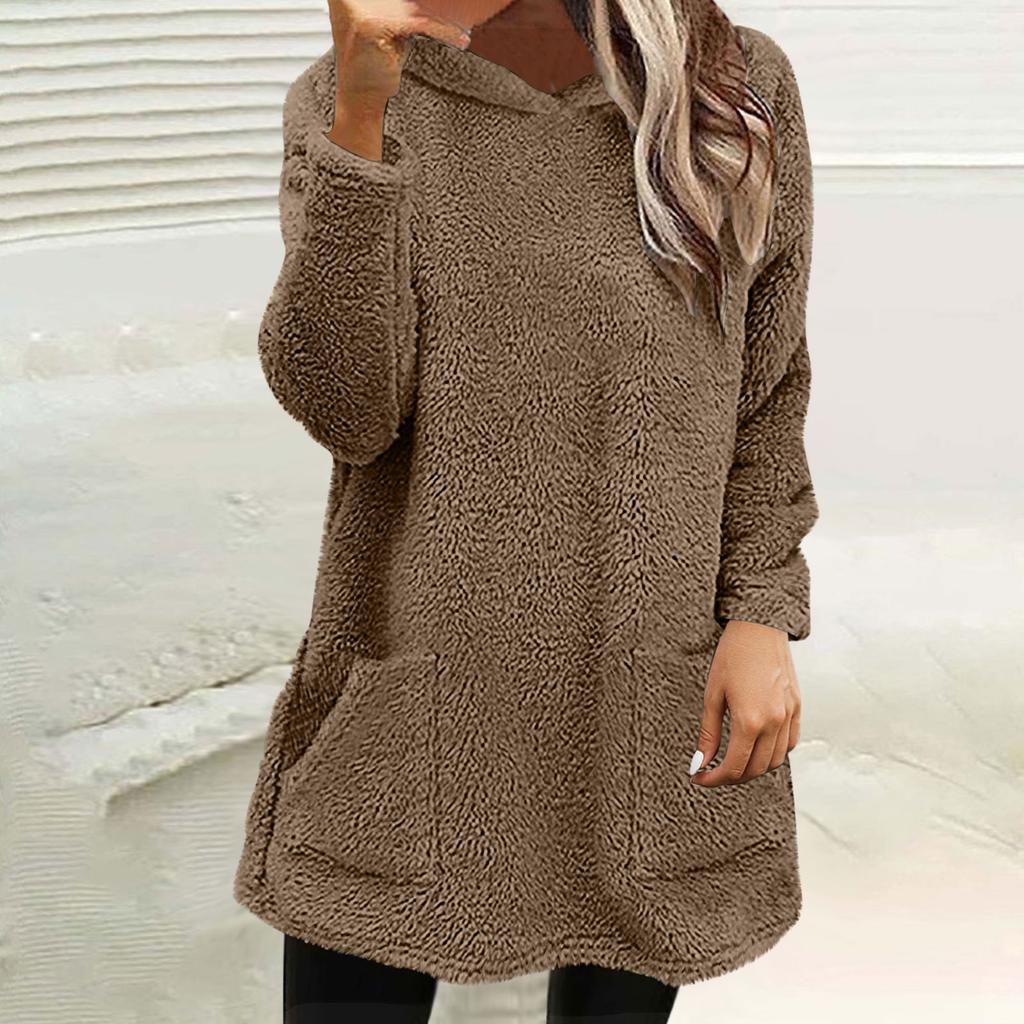 Womens Fuzzy Fleece Pullover  Double  Hoodies Ladies Warm Tops Winter Cozy Sweatshirt With Pockets