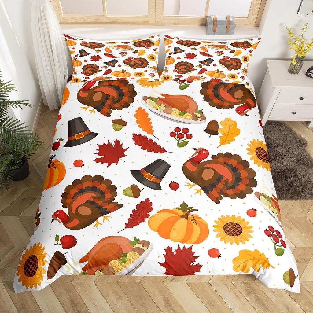 Turkey Duvet Covers for Kids Boys Girls Quilt Covers Queen Lightweight Down Room Decor 2 Pillowcases 1 Duvet Cover No Comforter