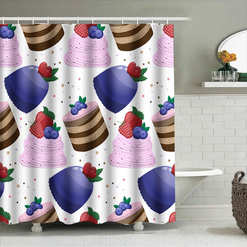 Kitchen Shower Curtain Set Sweet Treats Blueberries Strawberries Party Decorations For Bathroom Walls In Pink, Purple Chocolate