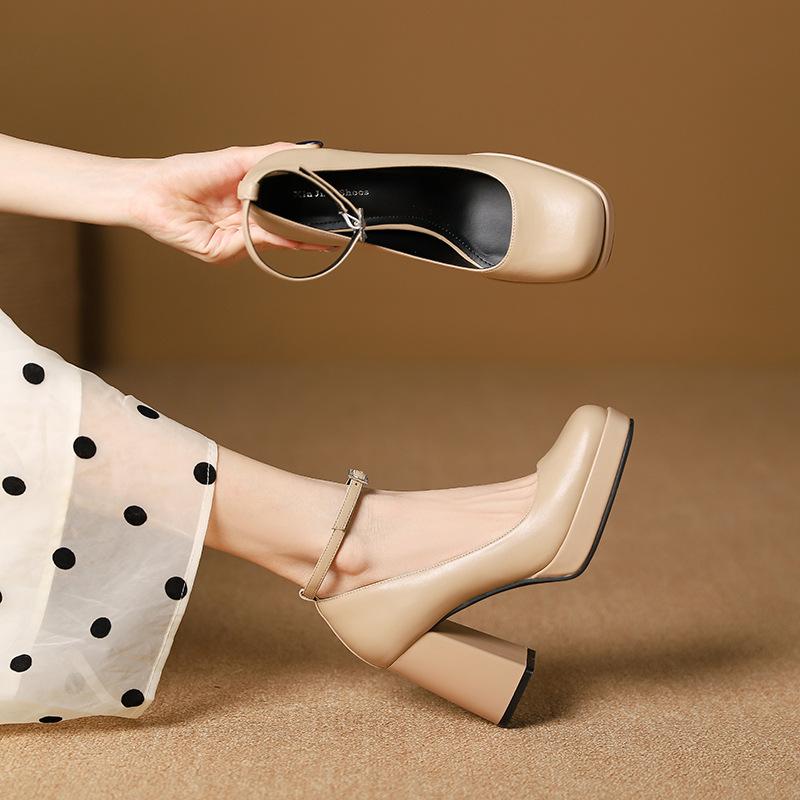 3359-13 French Mary Jane Single Shoes with High Heels Women's New Fashion Thick Heel Single Shoes Women's Shoes