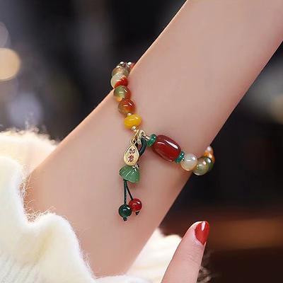 Fashion Chinese Style Natural Beads Ethnic Style Lotus Bracelet Women'S Jewelry Party Gift