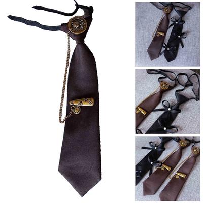 Punk Tie Unisex School Uniform Tie Kids Chain Pre-tied Adjustable Length School Necktie for Preepy Look