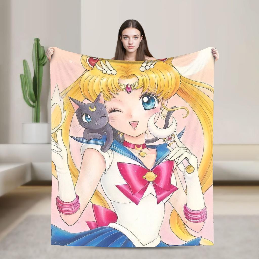 S-Sailor M-Moon Anime Blanket Camping Flannel Bedding Throws For Living Room Warm Soft Design Quality Bedspread Gift